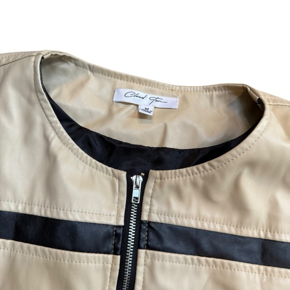 Cloud Ten Women’s Size M Cropped Racer Jacket Black Tan Faux Leather Moto Baddie - Picture 3 of 16